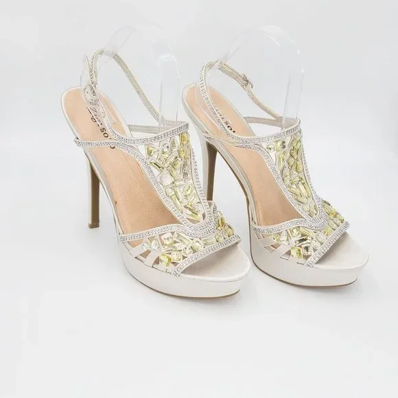 Zigi Soho Sandals SUNELLE Silver Satin Crystal Rhinestone Jeweled Heels Size 10 - Picture 4 of 7